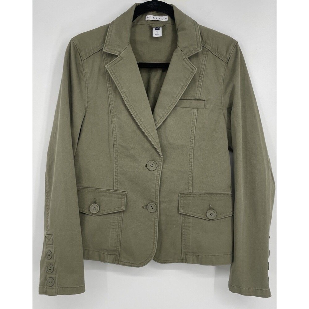 Y2K GAP Olive Green Cotton Stretch Utility Blazer Jacket Women’s 10 Vintage 2001